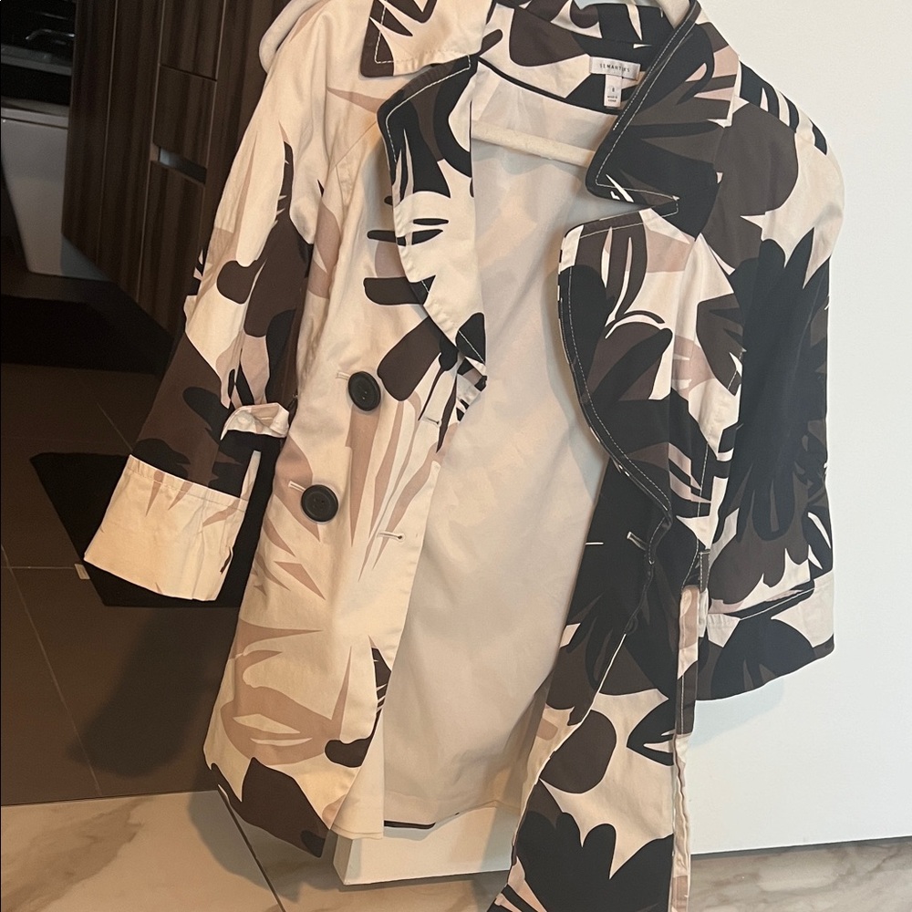Semantiks Black and Cream Floral Trench Coat